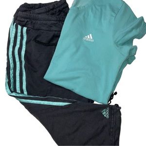 Mint, green and gray, Adidas women’s 2 piece T-shirt, and Capri pants size M